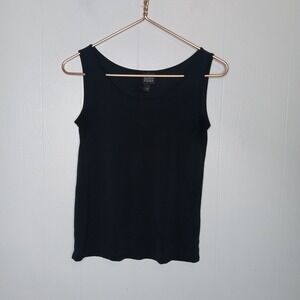 Eileen Fisher Stretch Silk Jersey Scoop Neck Top Black Size XS Luxury Minimalist